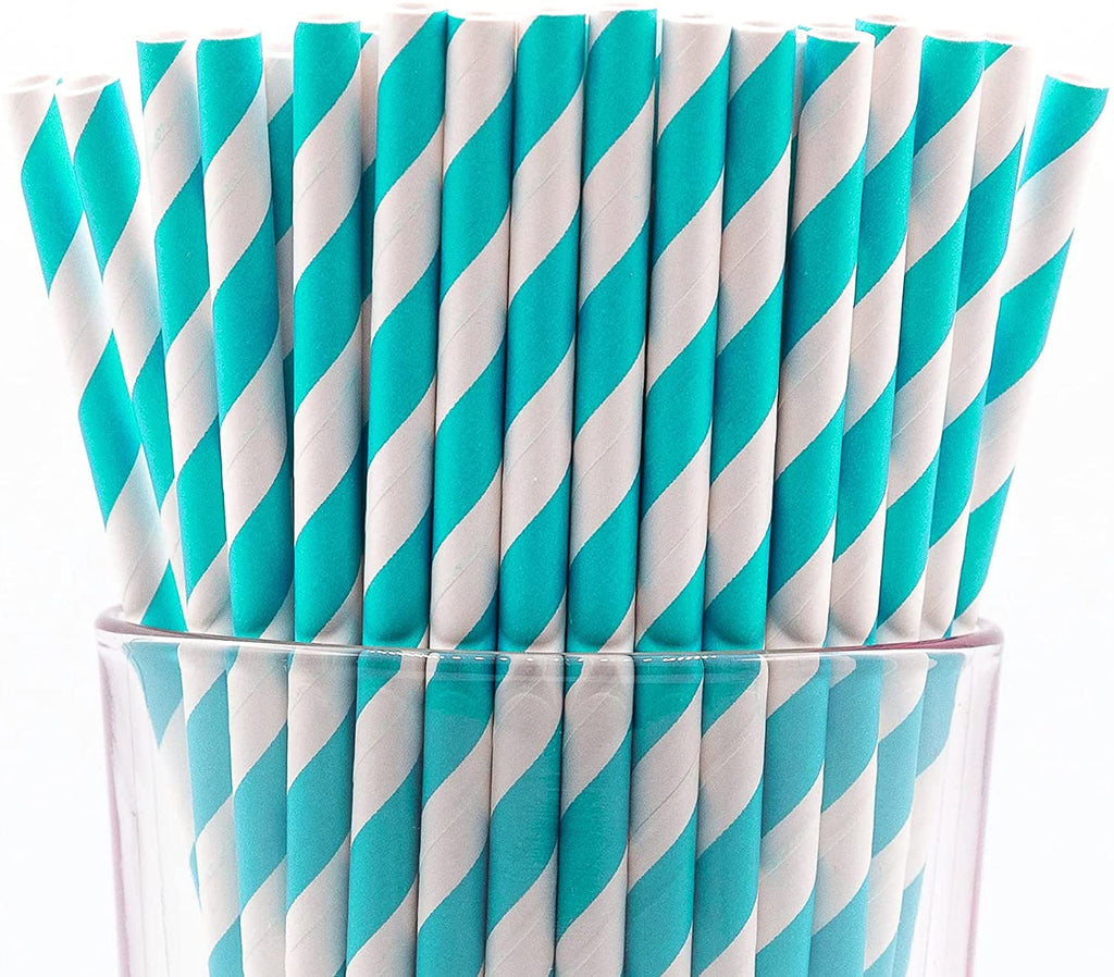 Light Blue Pinstripe Paper Straws - Light Blue Paper Straws